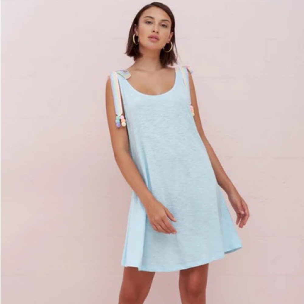 PITUSA X STEPHANIE GOTTLIEB open back tie up swim cover up dress in aqua